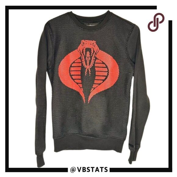 HUDSON Outerwear Cobra G.I Joe Black Red Mesh Pullover Sweatshirt Size Small - Picture 1 of 9